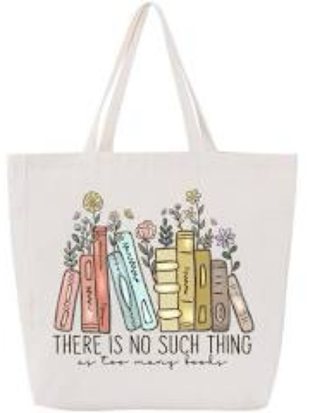 Cream Canvas Tote Bag with Colorful Book Illustration